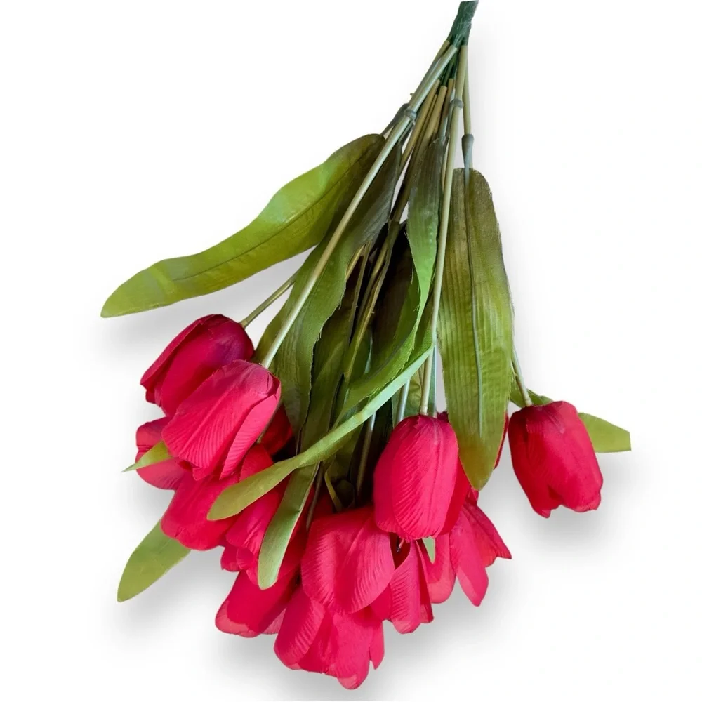 13 Red Silk Tulips Flowers Spring Summer Table Floral Arrangement Faux Florals